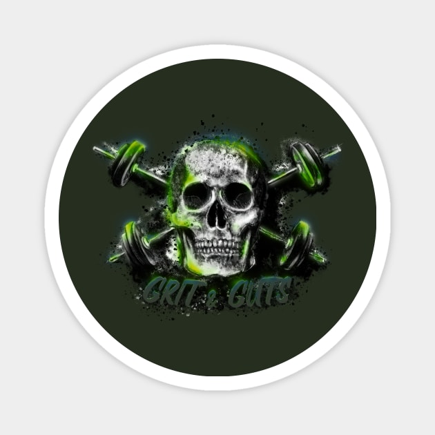 Grit and Guts Skull Neon Green Magnet by Jarrodjvandenberg